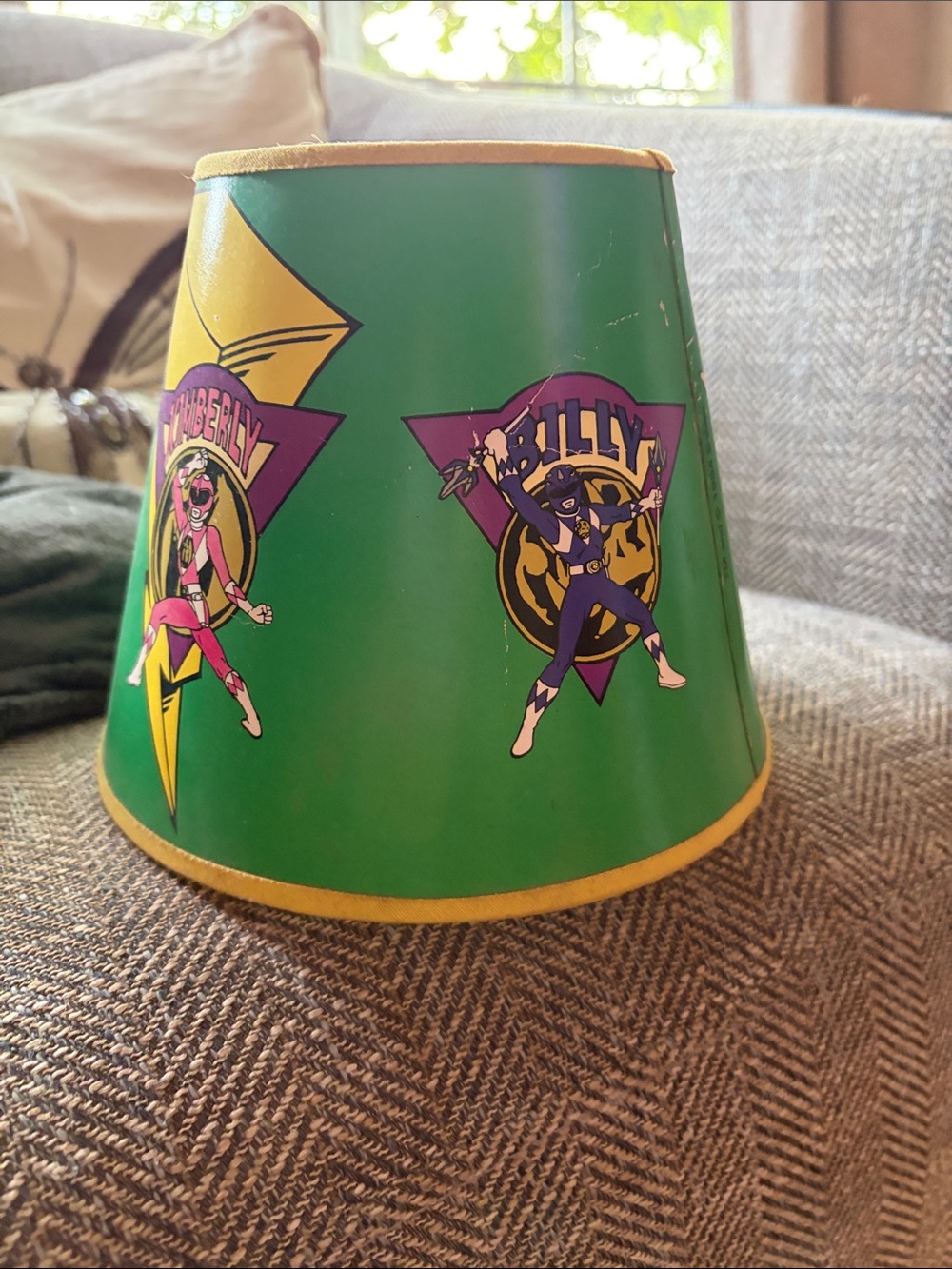 Green Power Rangers-Themed Lampshade with Yellow Trim